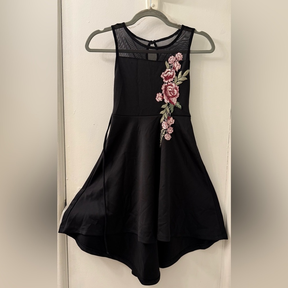 Speechless Black Dress with Pink Floral Embroidery